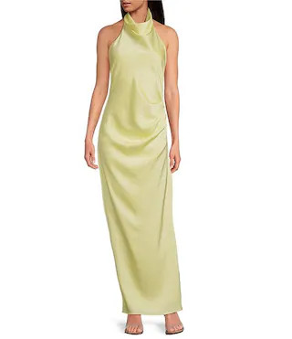 Gianni Bini Yelena Satin High Mock Neck Sleeveless Long Sheath Dress | Dillard's | Dillard's