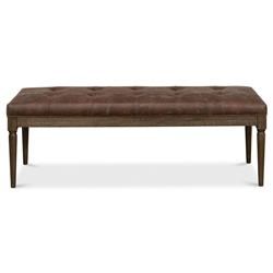 Remi Rustic Lodge Antique Brown Upholstered Leather Oak Wood Tufted Bedroom Bench | Kathy Kuo Home