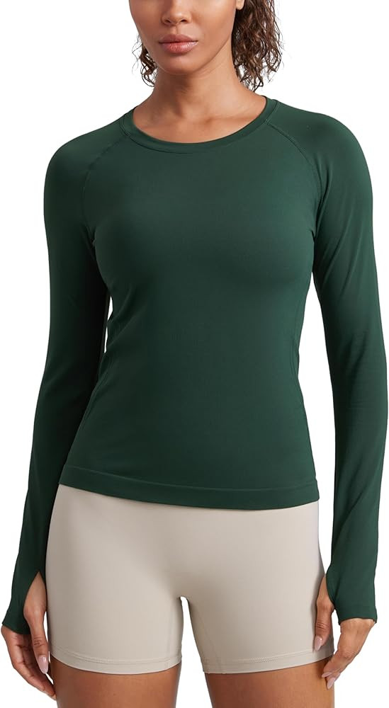 CRZ YOGA Seamless Long Sleeve Shirts for Women Waist Length - Workout Athletic Running Gym Yoga T... | Amazon (US)