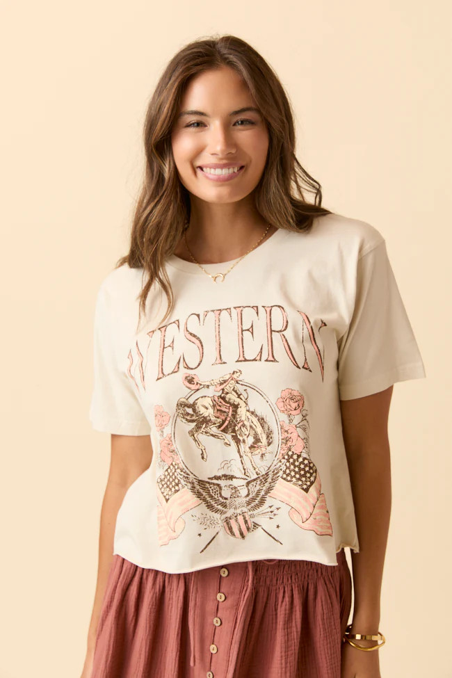 Zutter Western Cream Graphic Tee | Pink Lily
