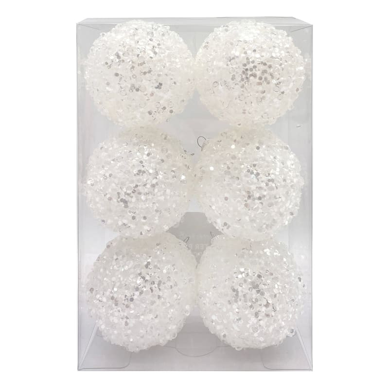 Found & Fable 6-Count White Sequin Shatterproof Ornaments, 80mm | At Home