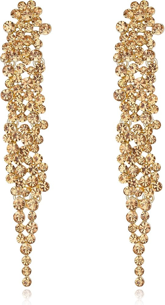EVER FAITH Wedding Rhinestone Crystal Art Deco Statement Earring, Banquet Prom Long Chandelier Da... | Amazon (US)