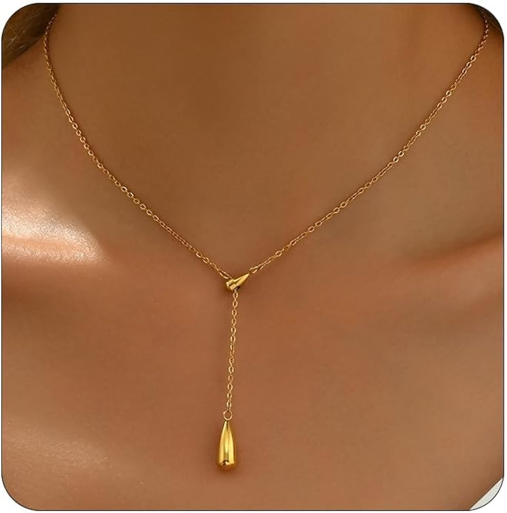 Kyazeo Lariat Necklace for Women 18K Gold Plated CZ Beaded Chain Y-Shaped Pendant | Amazon (CA)