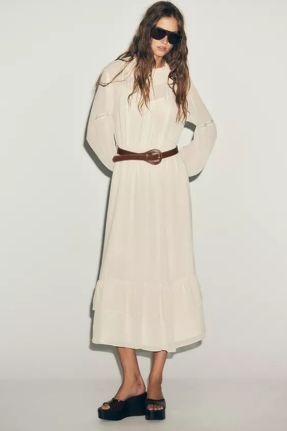 BELTED COTTON GAUZE DRESS | Zara US