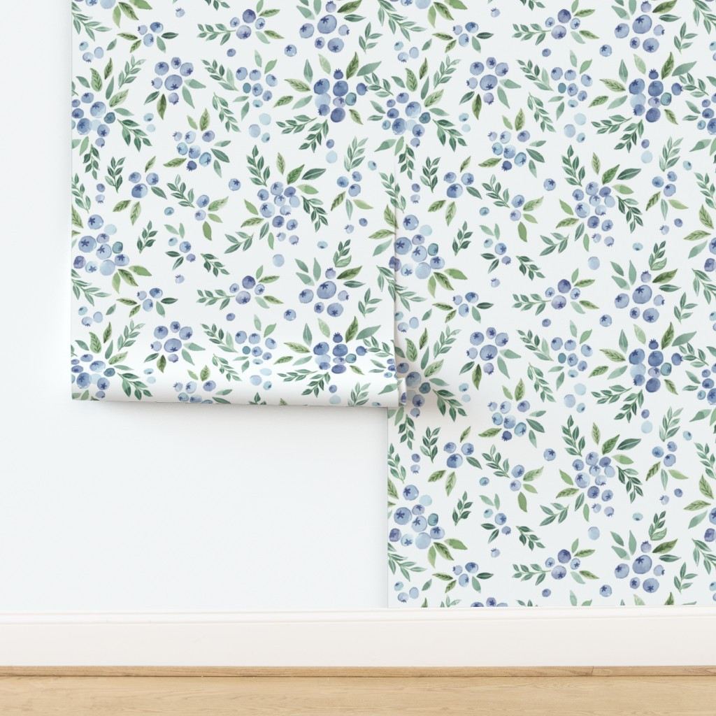 Blueberries Muted on White Wallpaper | Spoonflower | Spoonflower