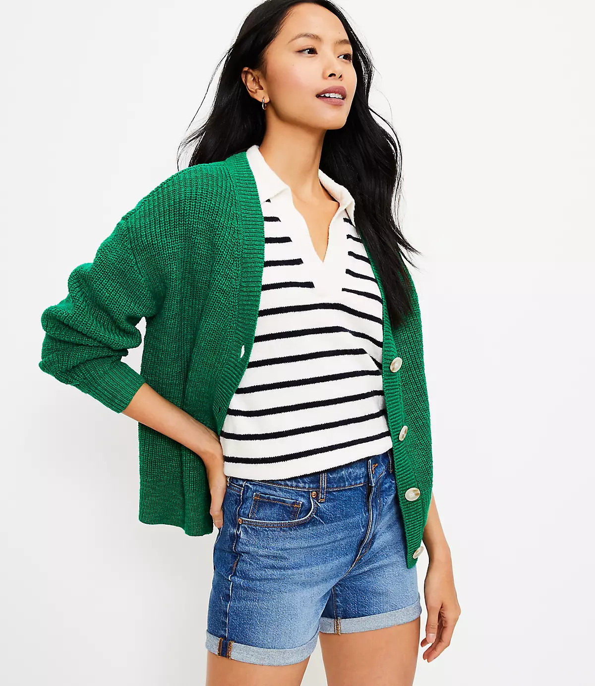 Denim Roll Shorts in Original Mid Indigo Wash | LOFT | LOFT