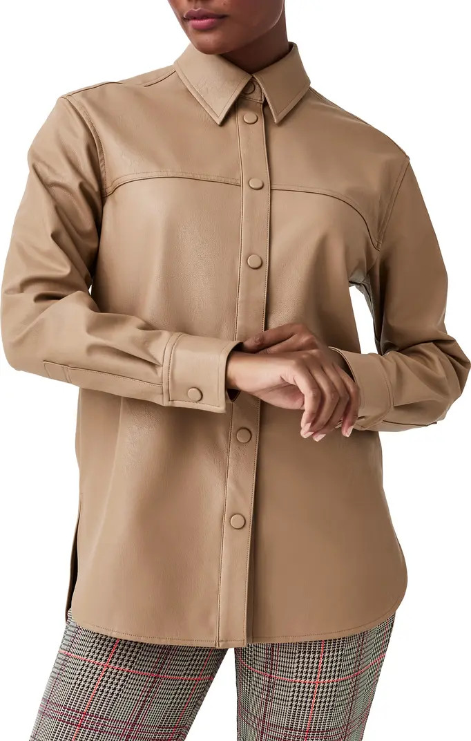 SPANX® Oversize Faux Leather Snap-Up Shirt | Nordstromrack | Nordstrom Rack