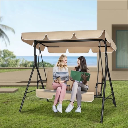VIVOHOME 3-Seat Swing Glider Chair with Removable Cushion & Canopy, Steel Frame Stand, Beige | Walmart (US)