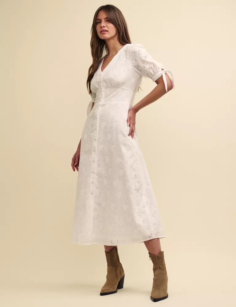Pure Cotton Embroidered V-Neck Midi Dress | Marks & Spencer (UK)