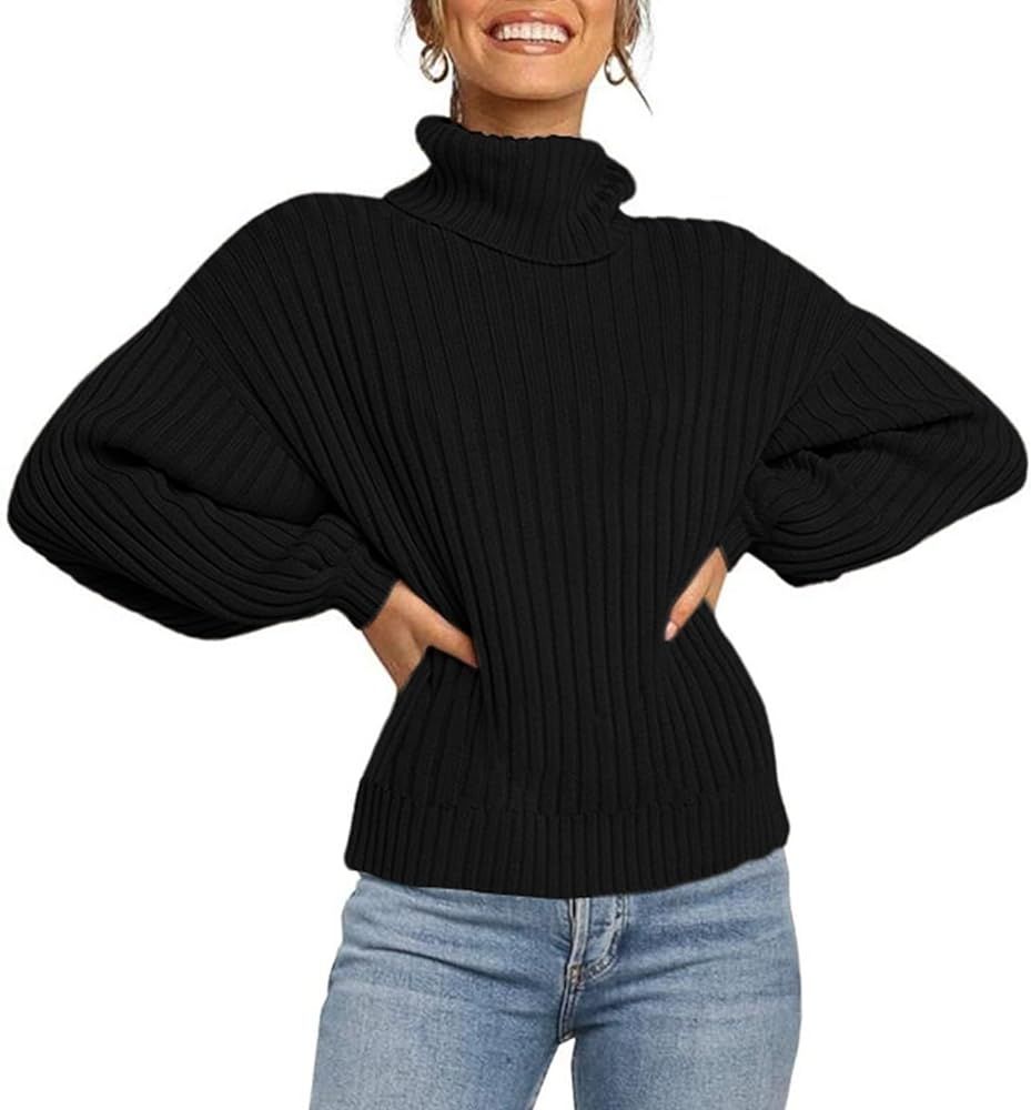 Jollycode Womens Turtleneck Long Sleeve Chunky Knit Sweater Casual Loose Pullover Jumper Tops | Amazon (US)