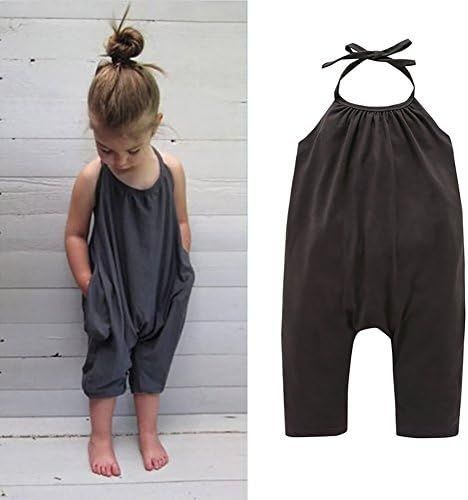 Darkyazi Baby Girls Cute Grey Summer Jumpsuits for Kids Backless Harem Strap Romper Jumpsuit Toddler | Amazon (US)