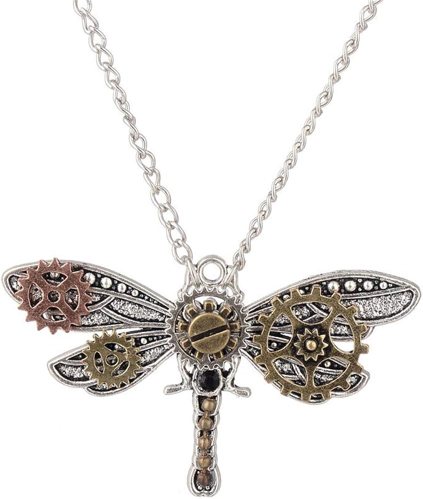 Ailiessy Dragonfly Steampunk Necklace Choker Punk Gothic Steam Gear Dragon Fly Pendant Necklace f... | Amazon (US)