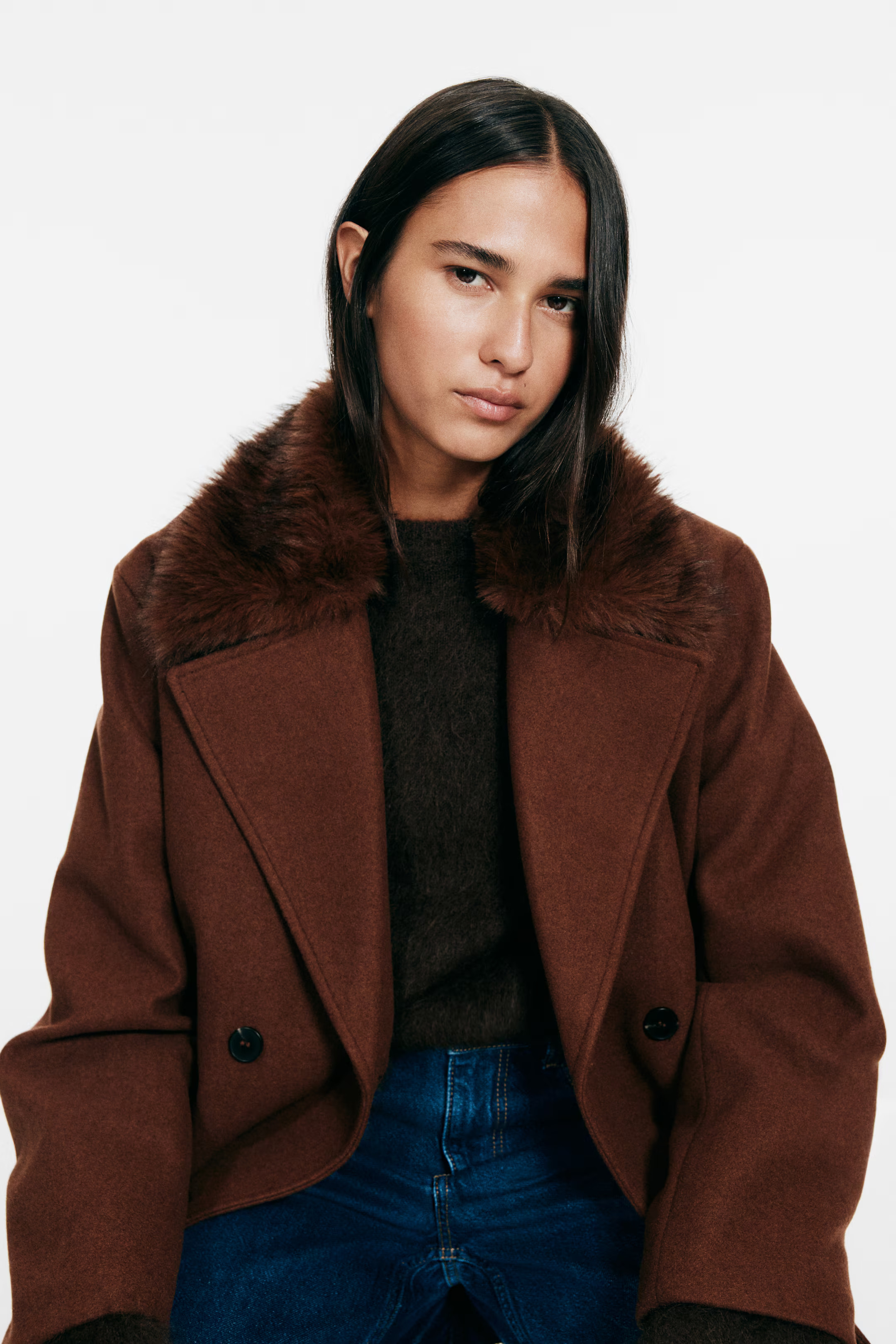 Fluffy-collared pea coat | H&M (UK, MY, IN, SG, PH, TW, HK)