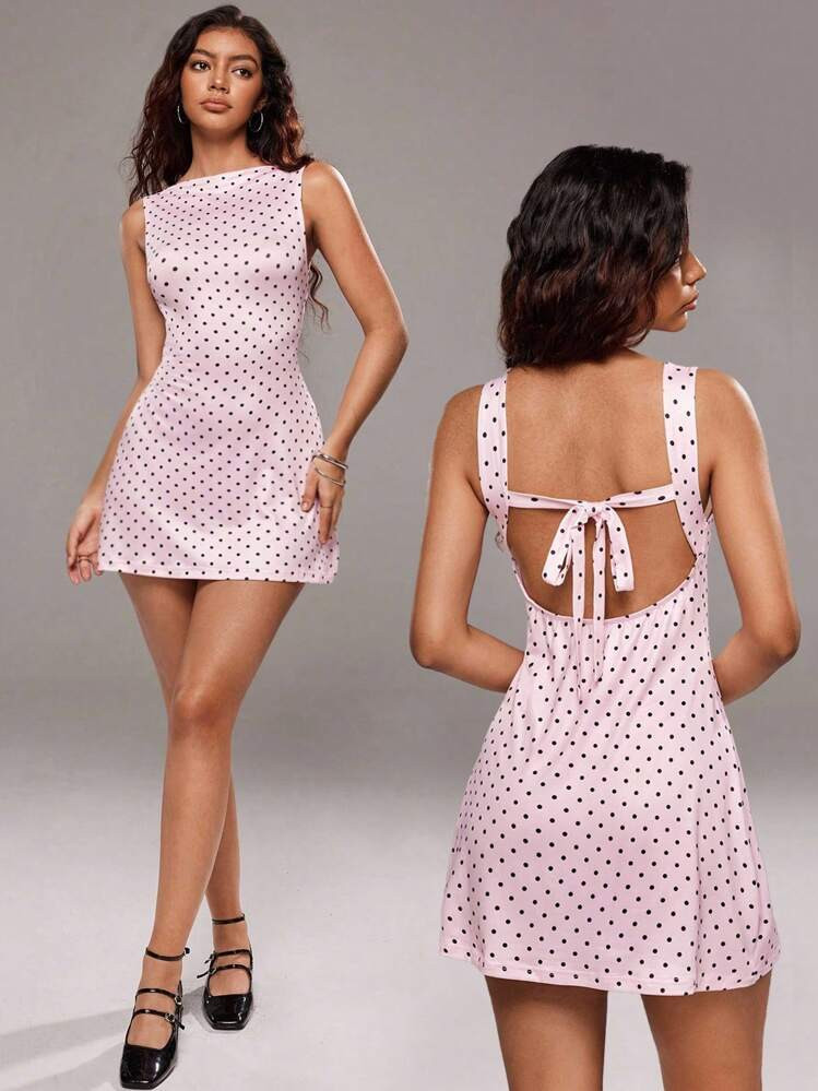 Pink Polka Dot Dress | SHEIN