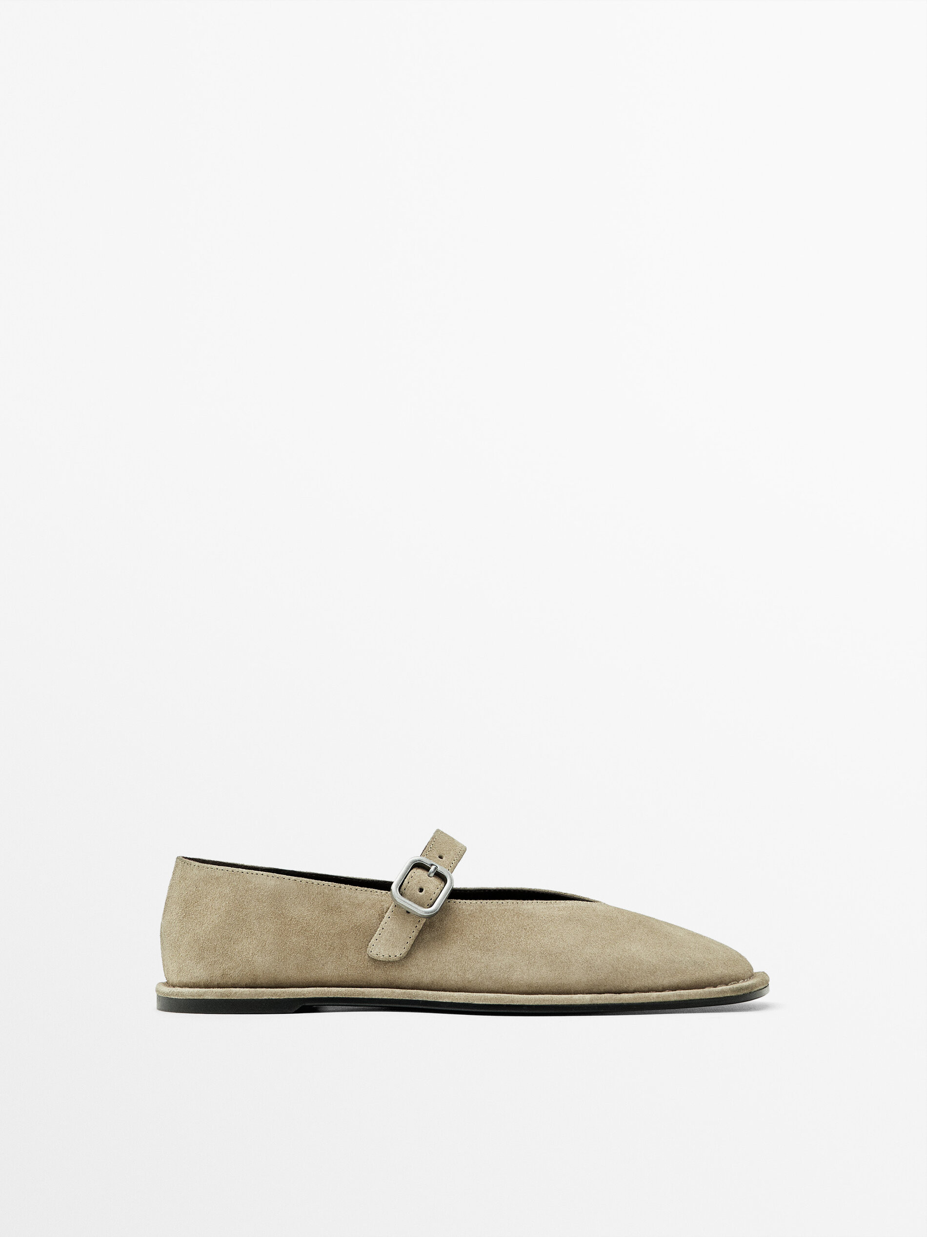 Split suede ballet flats with buckle | Massimo Dutti DE