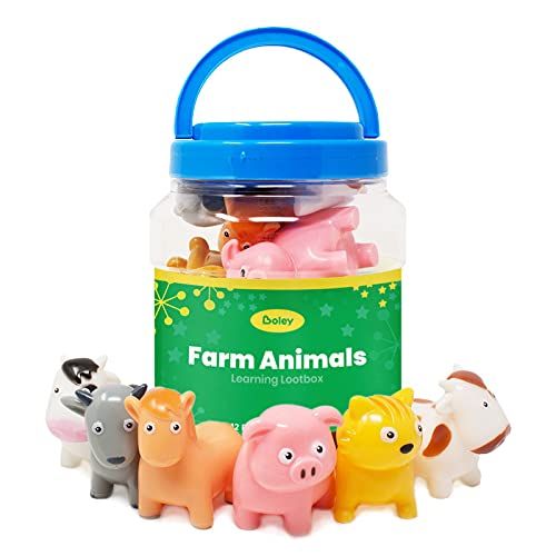 Boley Farm Animals Bath Toys Bucket - 12 Pc Sinking Kids Bath Toys & Pool Toys for Toddlers 2+ | Amazon (US)