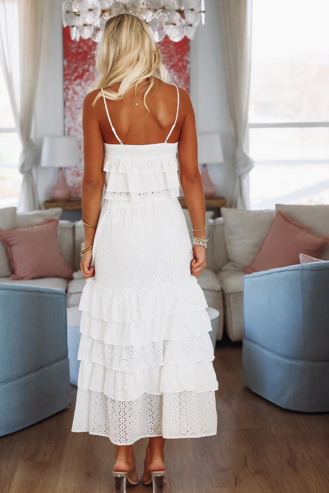 Eyelet Ruffled Maxi Skirt - White | Hazel and Olive