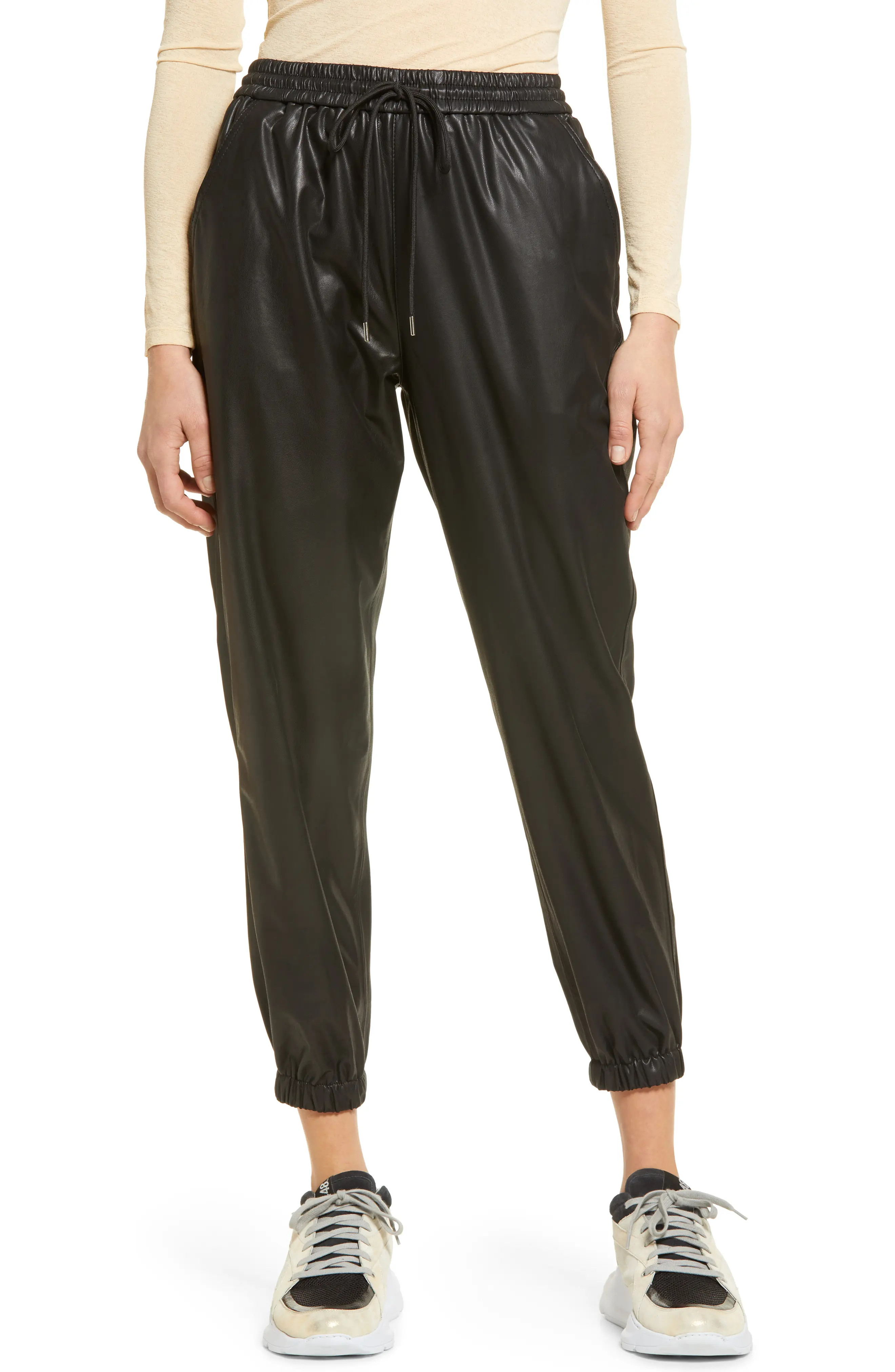 Women's Blanknyc Faux Leather Joggers, Size 31 - Black | Nordstrom