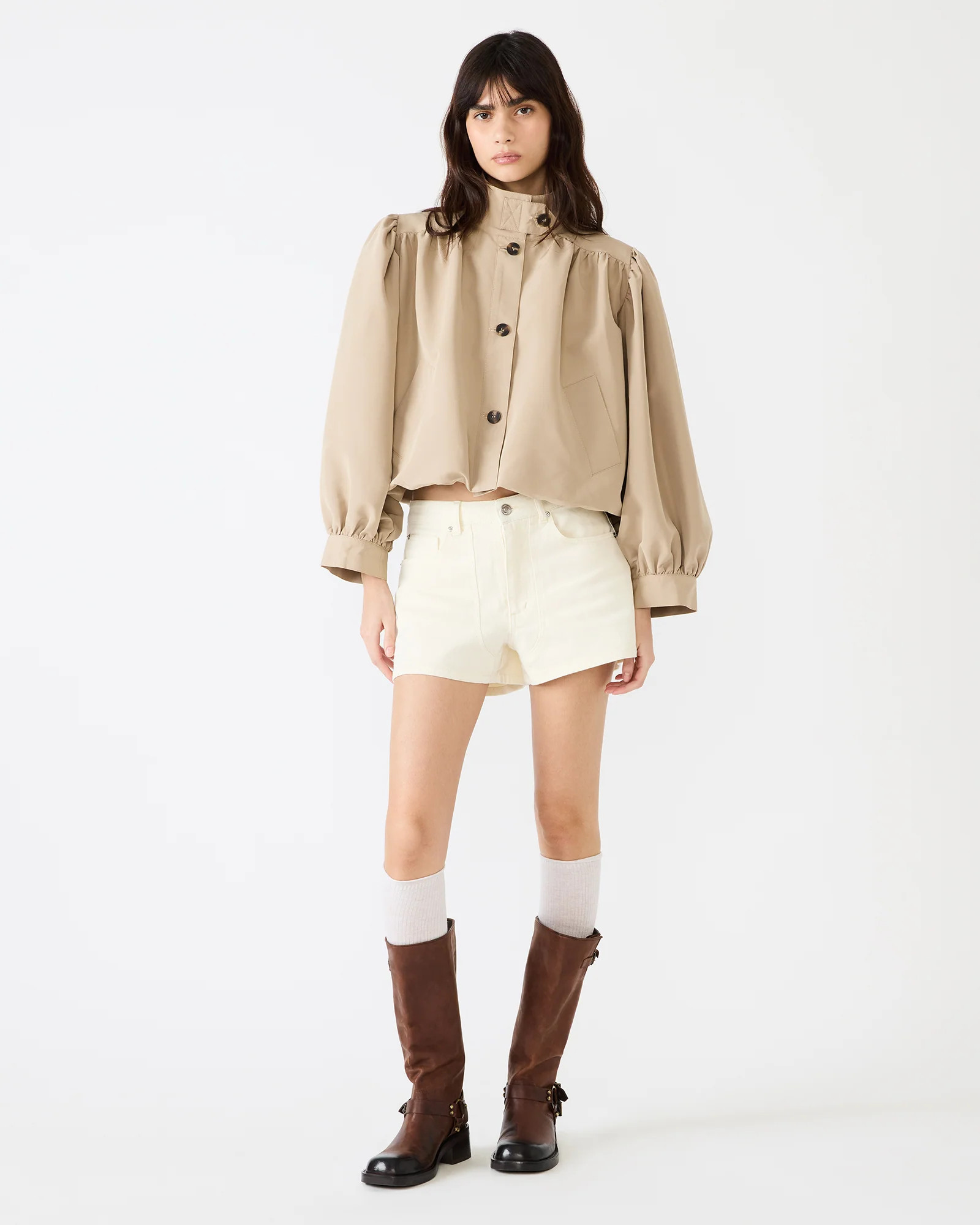 DEEDEE Tan Long-Sleeved Button-Up Collared Women's Jacket | Steve Madden (US)