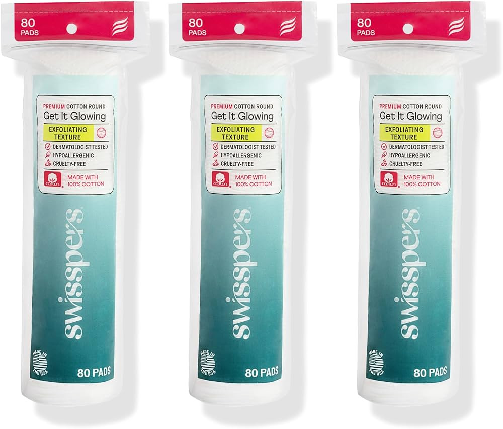 Swisspers Premium Exfoliating Cotton Rounds – 80 Count (Pack of 3) – 100% Pure Cotton, Dual-S... | Amazon (US)