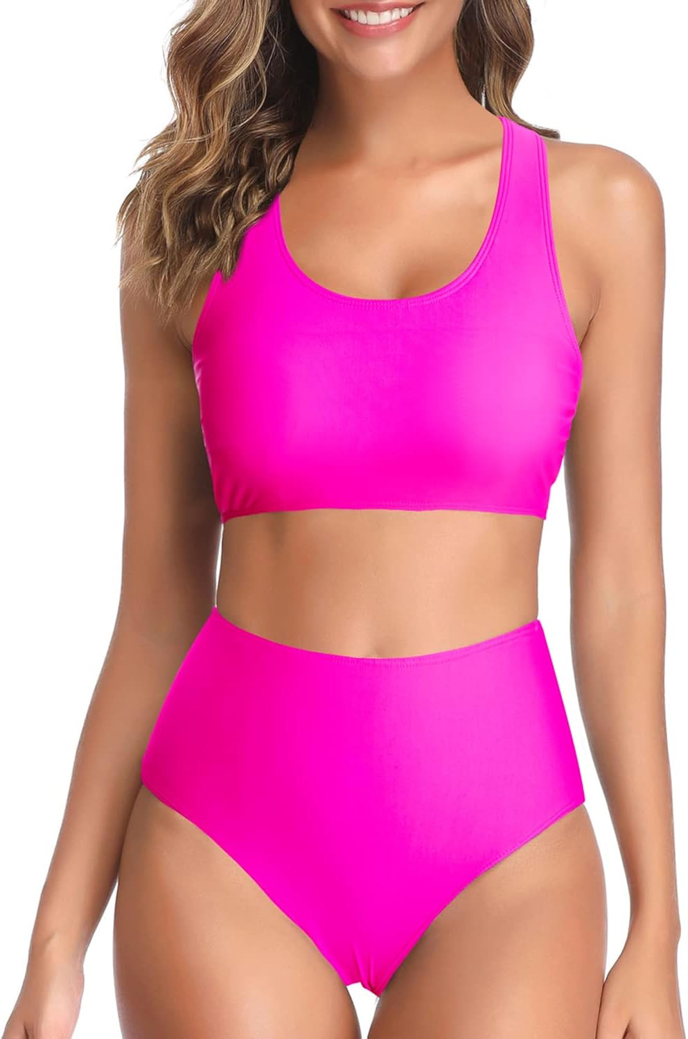 Holipick Women High Waisted Two Piece Bikini Sports Crop Top Swimsuit Scoop Neck Bathing Suit for... | Amazon (US)