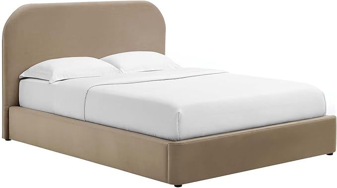 Modway Keynote Modern Queen Bed Frame with Curve Shaped Headboard in Taupe, Upholstered in Perfor... | Amazon (US)