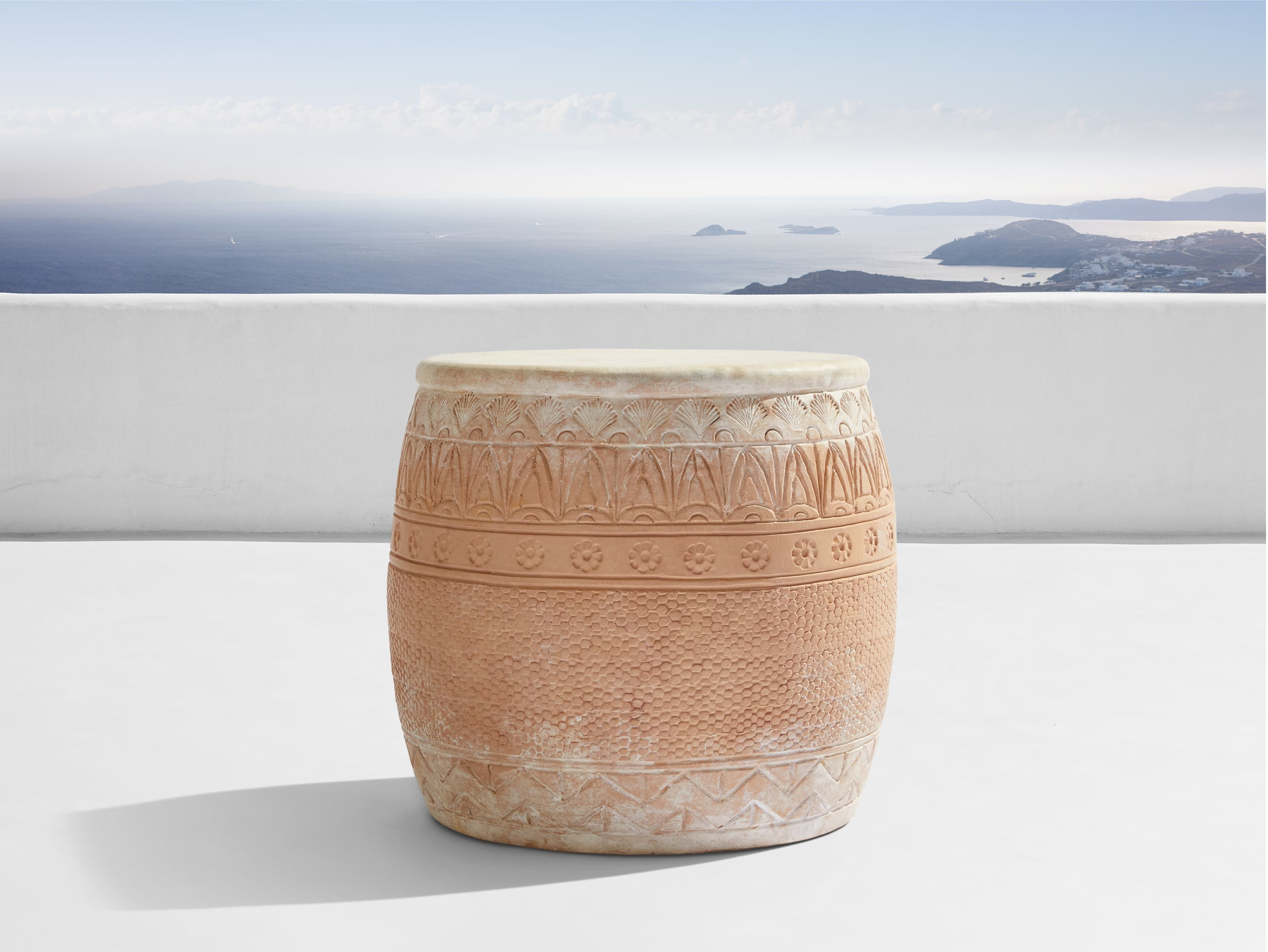 Telaj Geo Garden Stool in Terracotta | Arhaus