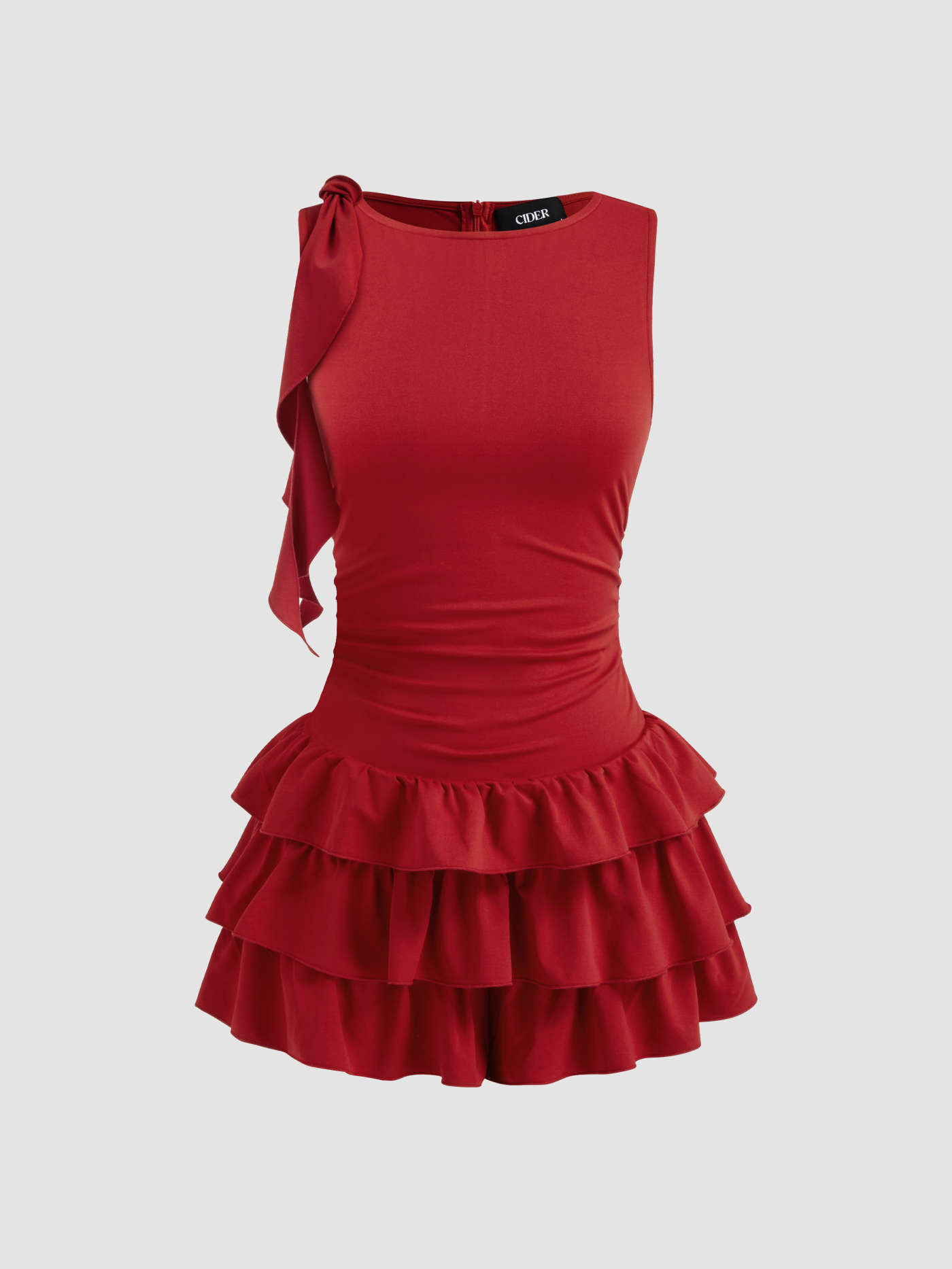 Jersey Boat Neck Ruched Ruffle Hem Layered Micro Romper For Date | Cider