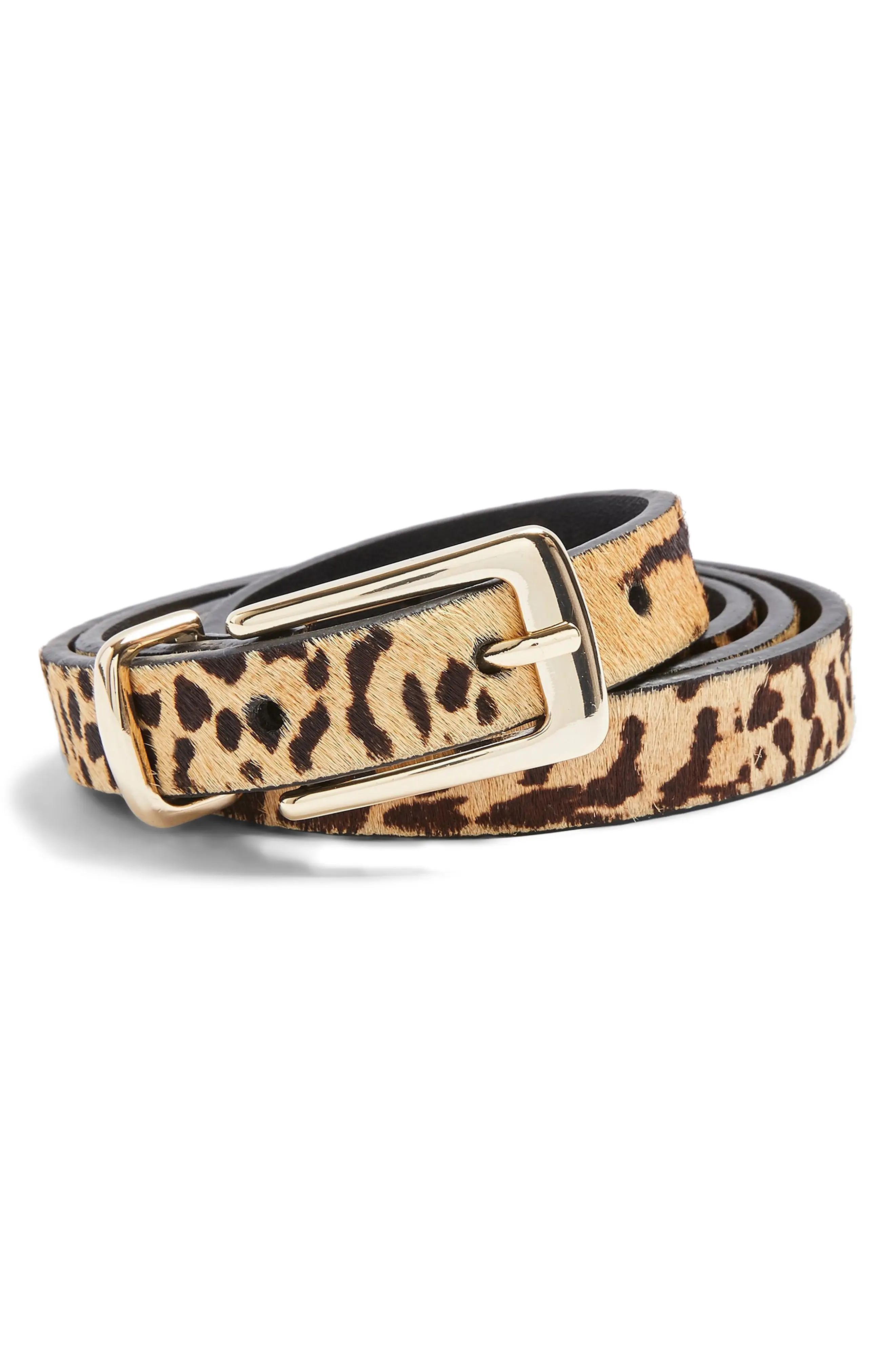 Women's Topshop Tiger Print Calf Hair Skinny Belt, Size Medium/Large - Leopard | Nordstrom