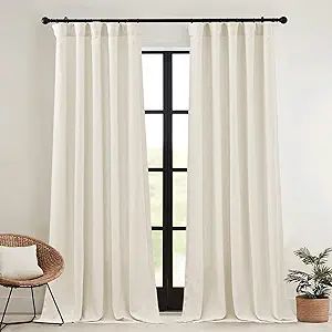 RYB HOME Thick Faux Linen Weave Textured Curtains for Bedroom Vintage Shabby Chic Light Filtering... | Amazon (US)