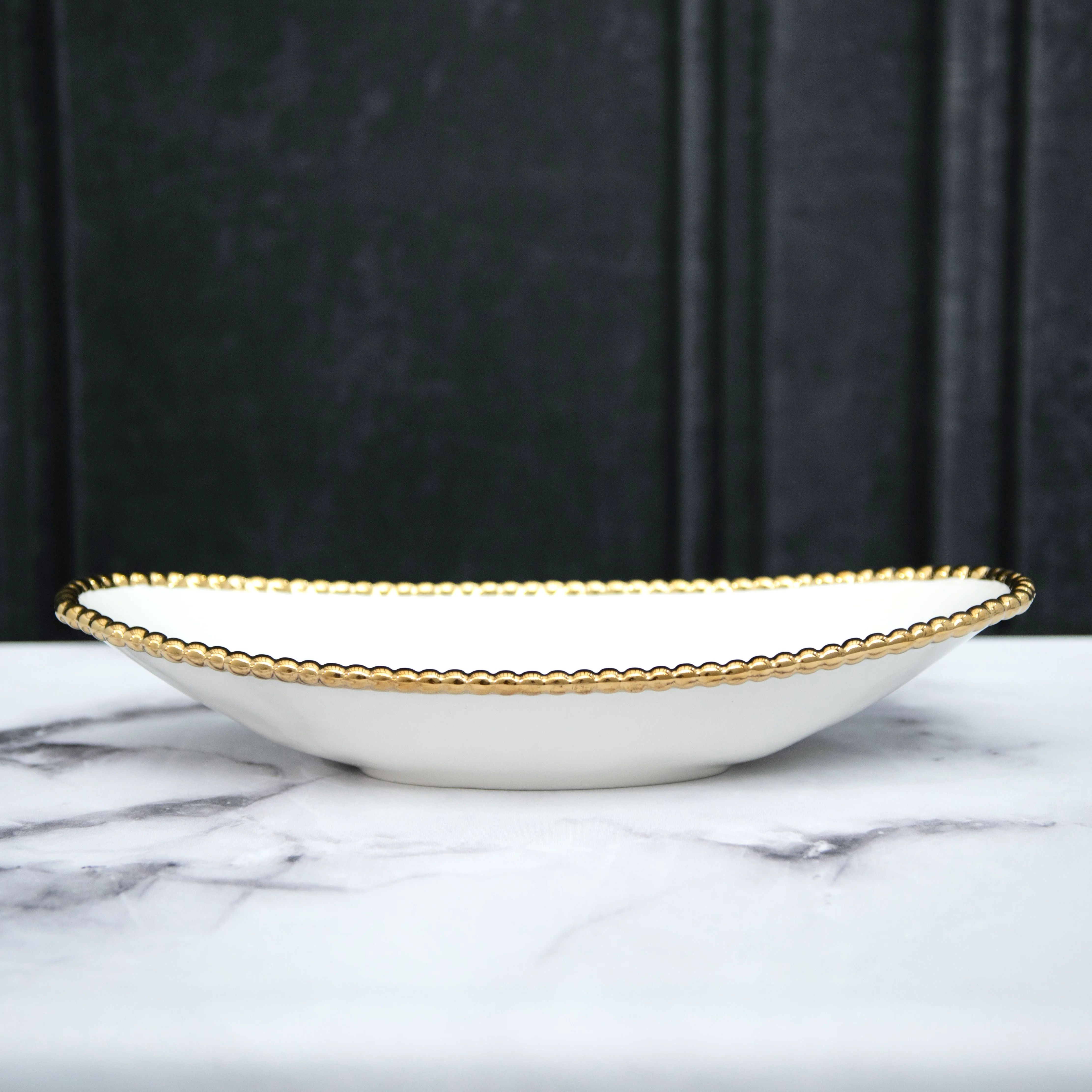 White & Gold Porcelain Oval Bowls | Modern Locke