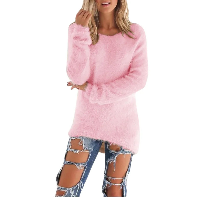 SySea 7 Colors Solid Sweater Autumn Winter Women Long Sleeve O-neck Knit Pullovers - Walmart.com | Walmart (US)