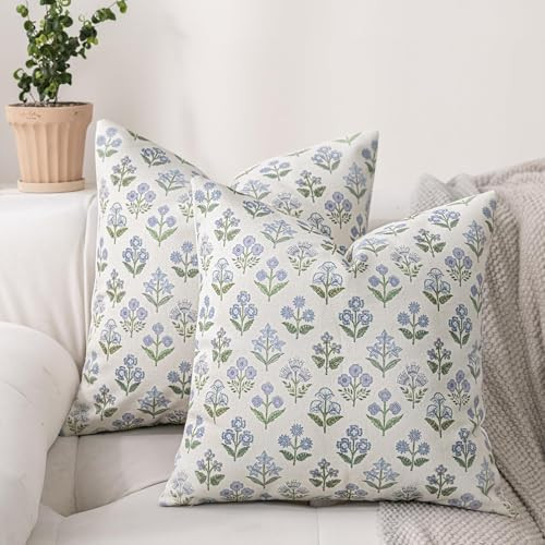 DWR Bluebell block print throw pillow covers, set of two