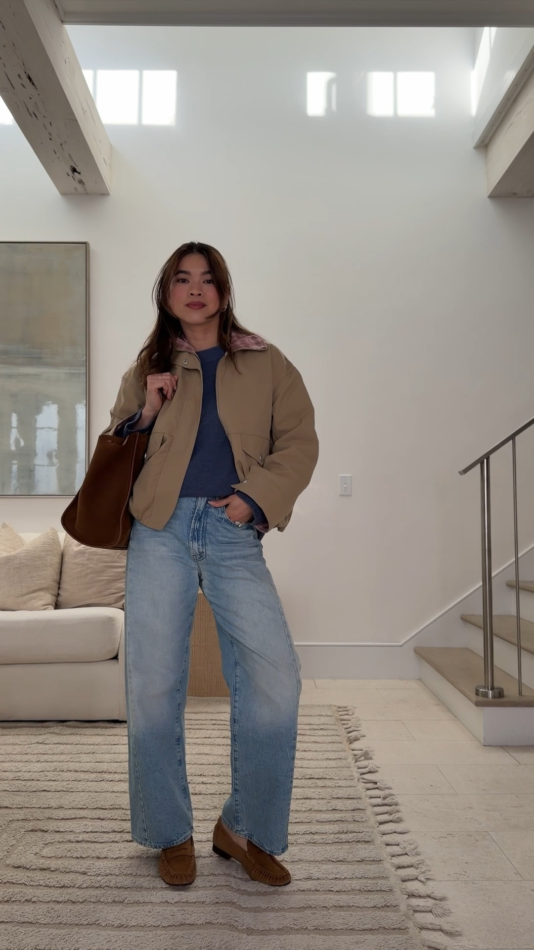 Sizing info: 
•sweater size small
•jeans size 24 in this is how I roll
•jacket size XS

Petite fashion, mom fashion, mom style, outfit inspo, spring outfit, spring outfit inspo, petite jeans, petite pants, spring sweater, spring jacket, lightweight jacket, light wash jeans, spring bag, spring tote, suede tote, suede bag, everyday tote, mom tote, 

#LTKmomlife #LTKSeasonal #LTKootd