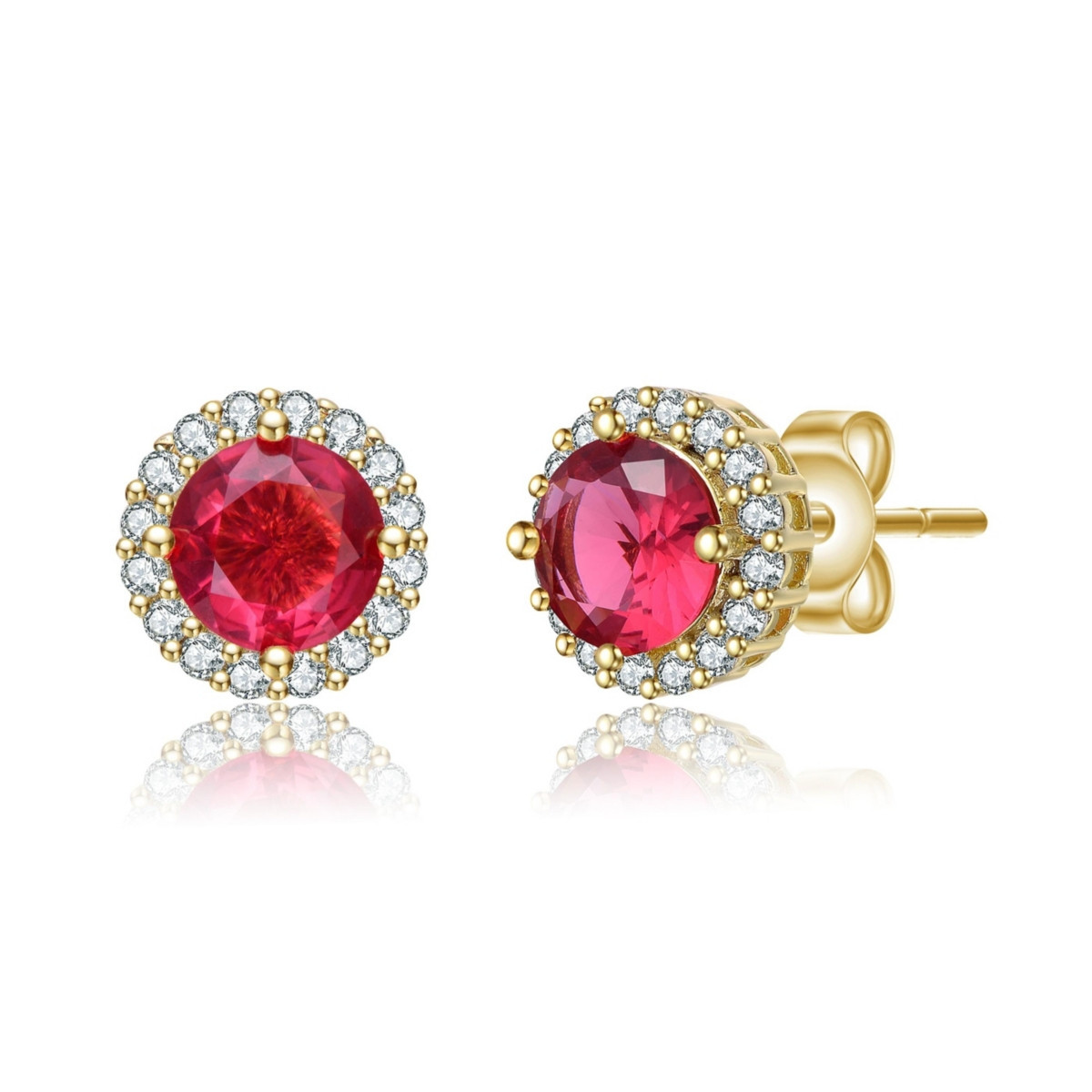 Elegant Round Stud Earrings with Colored Round Cubic Zirconia - Red | Macy's