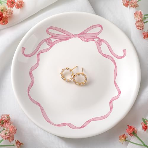 DoubleFill Pink Bow Jewelry Dish Tray Coquette Decorative Ring Dish Ceramic Trinket Tray Key Bowl for Mom Best Friend Sister Bridesmaid Gifts | Amazon (US)