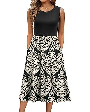 Zeagoo Women's Summer Tank Midi Dress with Pockets Floral Sleeveless A-Line Casual Loose T-Shirt ... | Amazon (US)