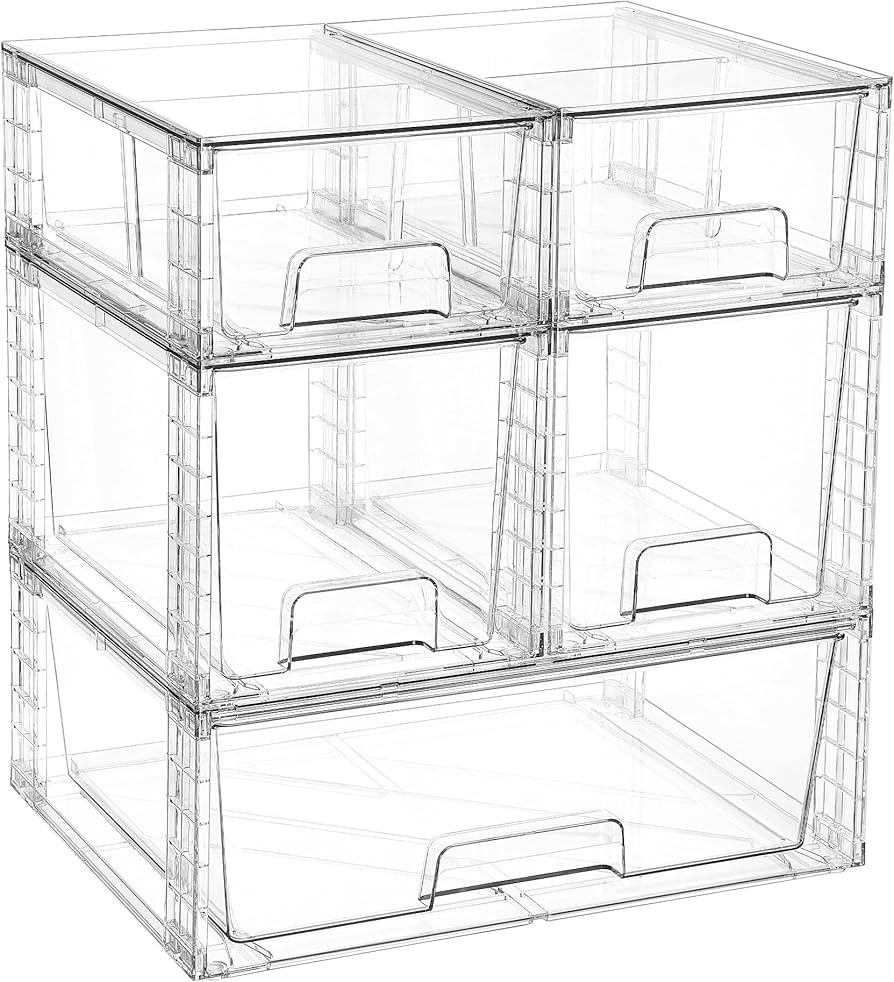 Vtopmart Clear Stackable Storage Drawers Set of 5, Easily Assemble Acrylic Bathroom Undersink Org... | Amazon (US)
