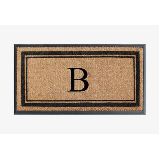 A1HC Border Black/Beige 24 in x 48 in Rubber & Coir Non-Slip Backing Thin Profile Outdoor Durable Monogrammed B Doormat | The Home Depot
