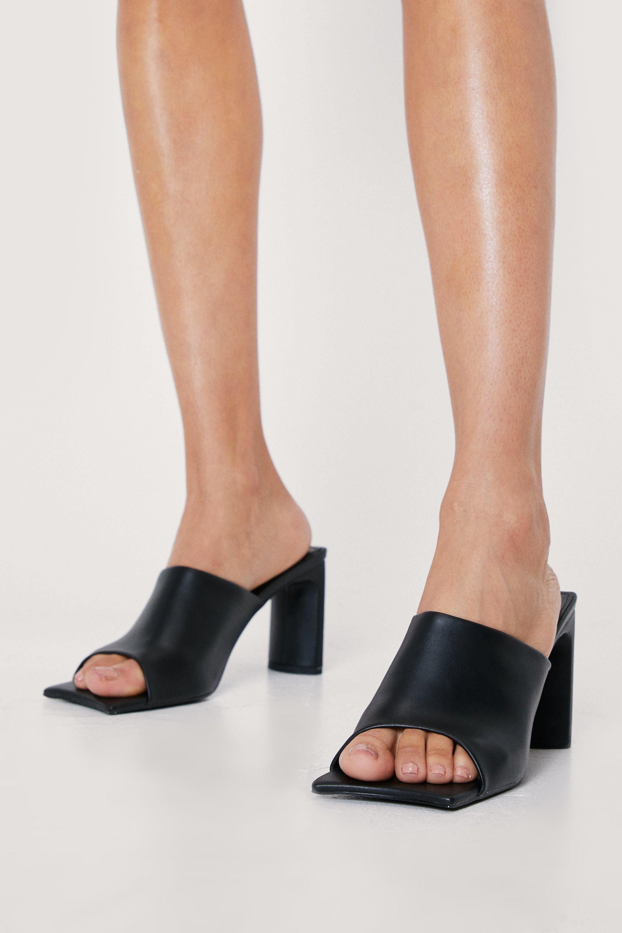 Womens Faux Leather Square Toe Block Heel Mules - Black - 6 | Nasty Gal (US)