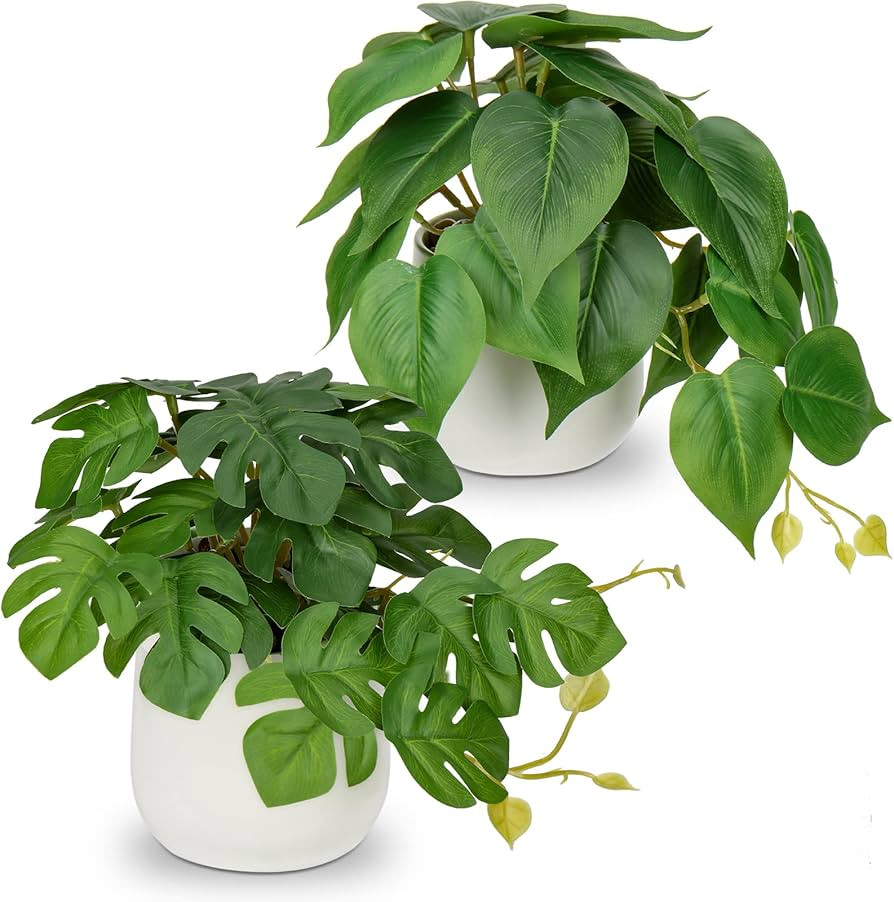 GnFlus Fake Plants Set of 2 Artificial Plants Faux Pothos with White Ceramic Pots Fake Potted Pla... | Amazon (US)
