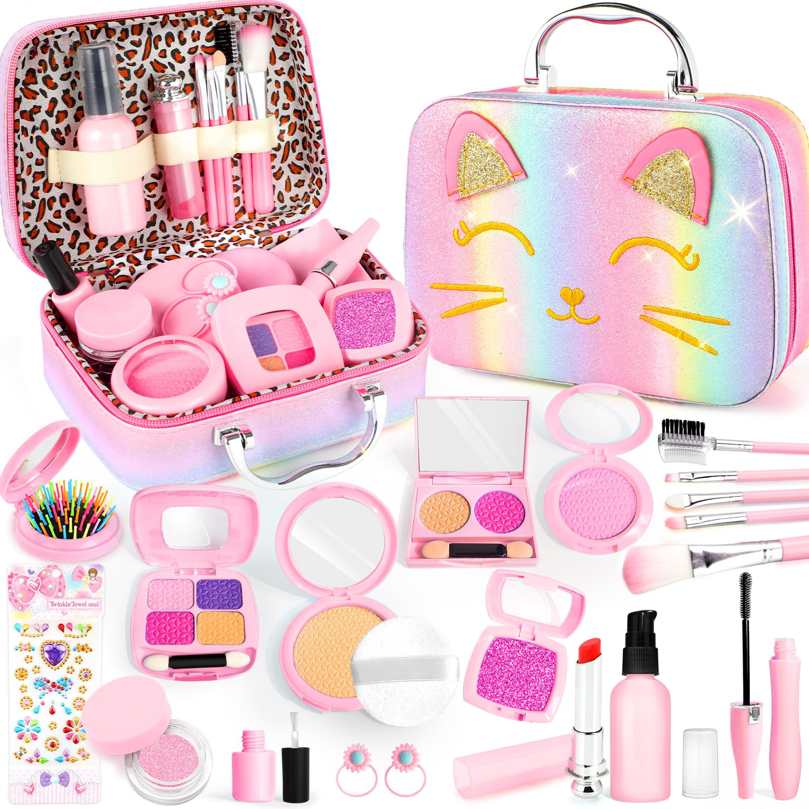 Pretend Makeup for Toddlers, Toy Play Makeup Set for Kids 3-5, Toddler Makeup Kit Pretend, Cat Toys for Kids Fake Makeup, Birthday Gifts Toys for 3 4 5 6 7 8+ Year Old Girls (Not Real Makeup) | Amazon (US)