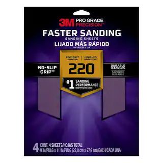 3M Pro Grade Precision 9 in. x 11 in. 220 Grit Fine Faster Sanding Sheets (4-Sheets/Pack) 26220PG... | The Home Depot