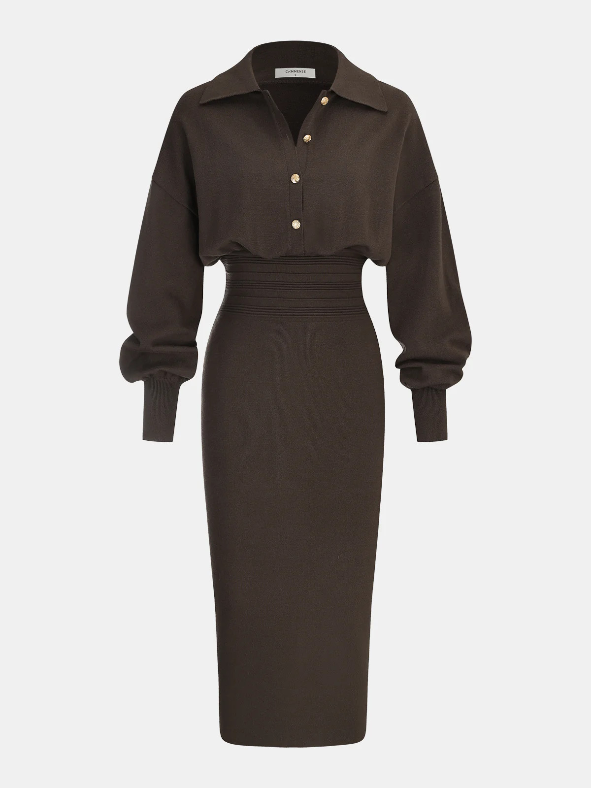 Cinched Waist Knit Shirt Dress | Commense