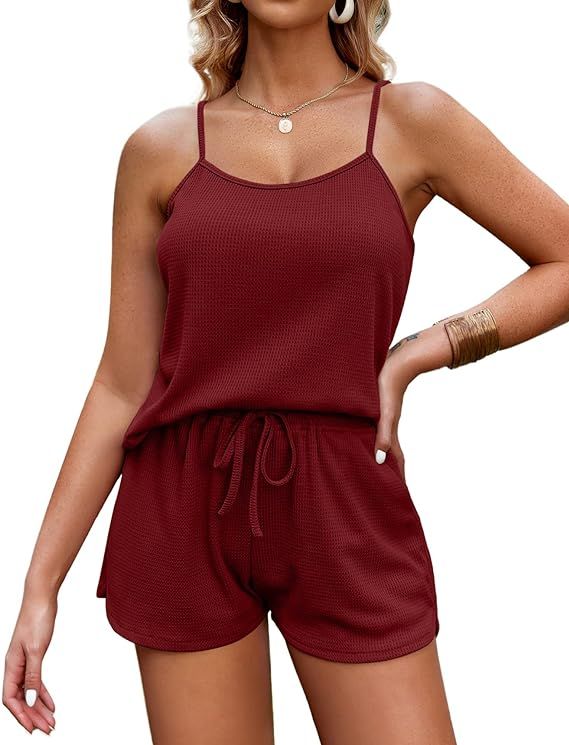 Ekouaer Pajamas for Women Waffle Knit Lounge Sets Cami Tops Shorts Loungewear S-XXL       Send to... | Amazon (US)