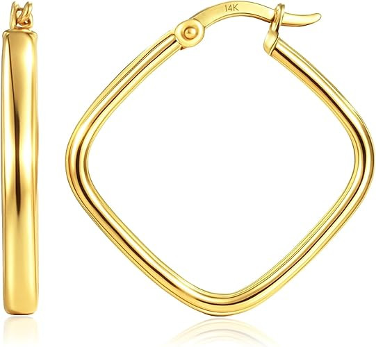 MAX + STONE Solid 14k Gold Hoop EarringsSolid Gold Hoop Earrings for Women with Secure Closure, H... | Amazon (US)