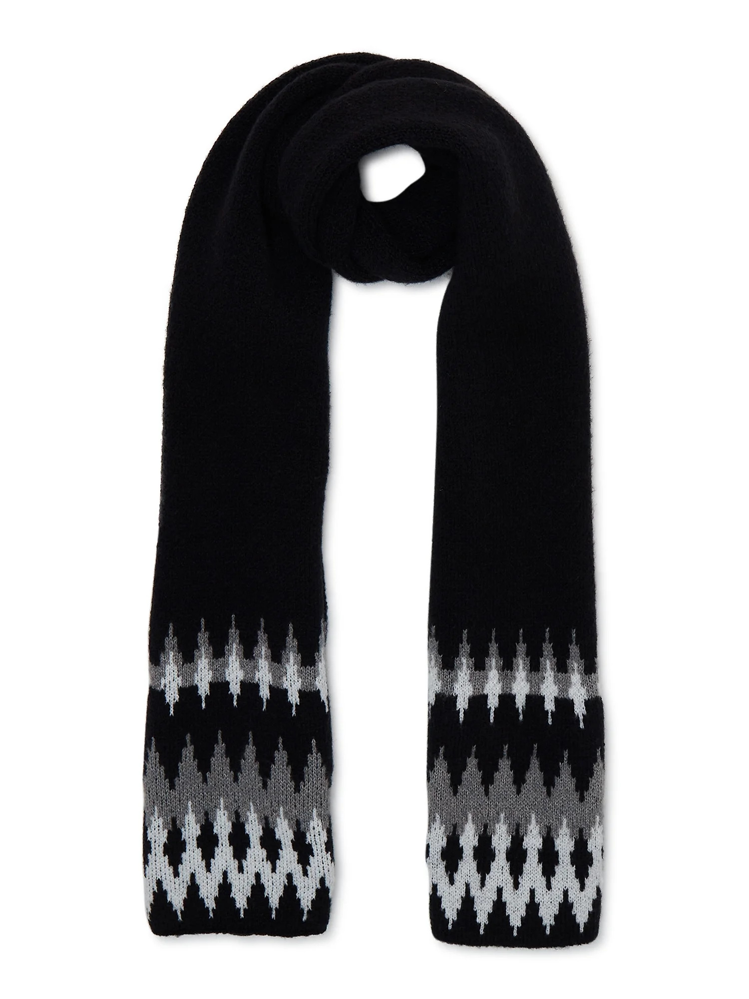 No Boundaries Women's’ Fair Isle Oblong Scarf Black Soot | Walmart (US)