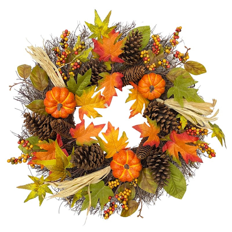 Pumpkin & Pinecone Autumn Wreath, 24" | At Home