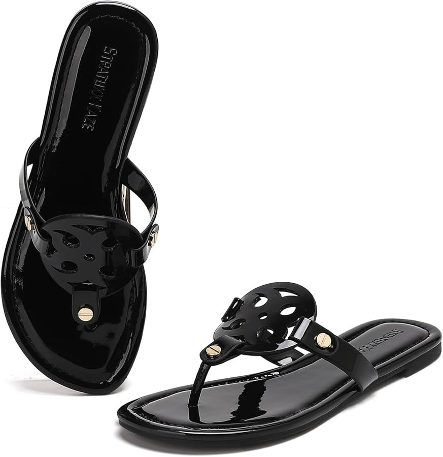 Stratuxx Kaze Women's Dressy Patent Leather Thong Sandals Comfy Flipflops | Amazon (US)