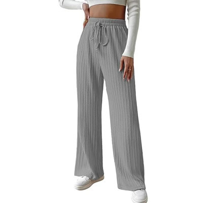 Clearlove Womens Wide Leg Palazzo Pleated Pants Ribbed Knit High Waist Flowy Drawstring Loose Casual Trousers, Grey - XL | Target
